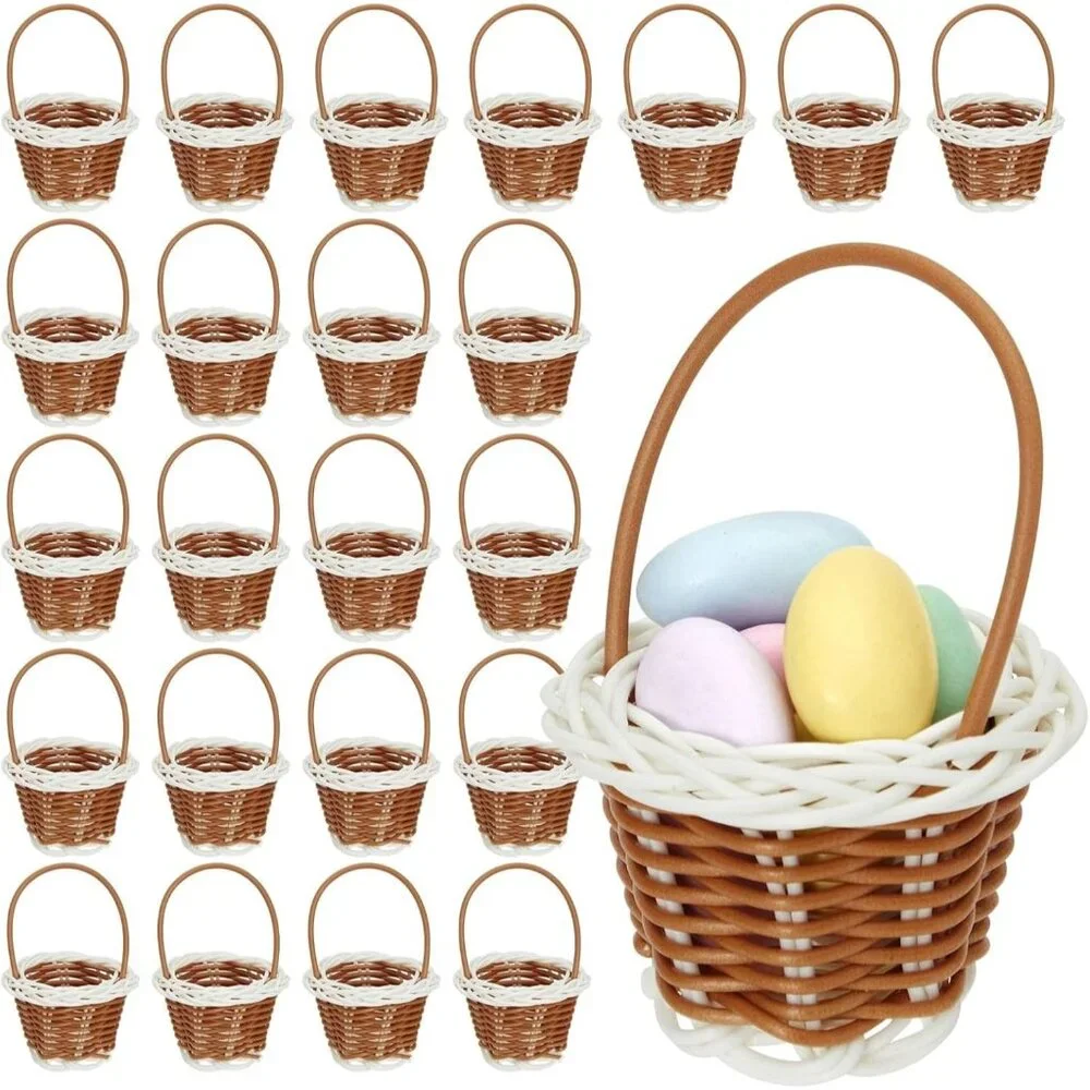 Bulk 24 Miniature Wicker Baskets with Handles - Perfect for DIY Crafts & Parties